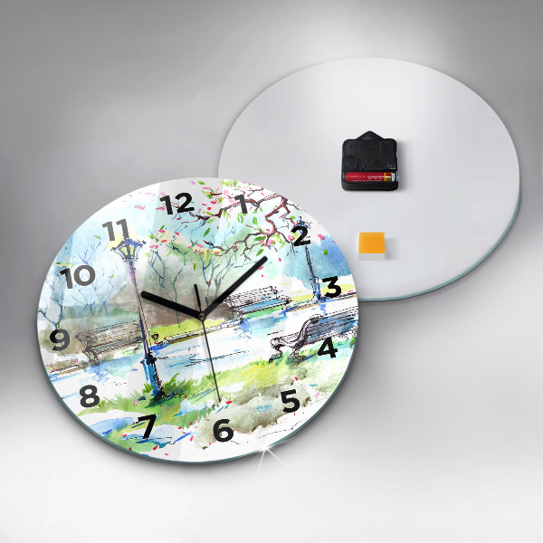 Round glass wall clock Picturesque spring