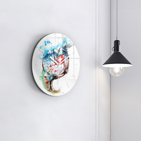 Round glass wall clock Swiss watch