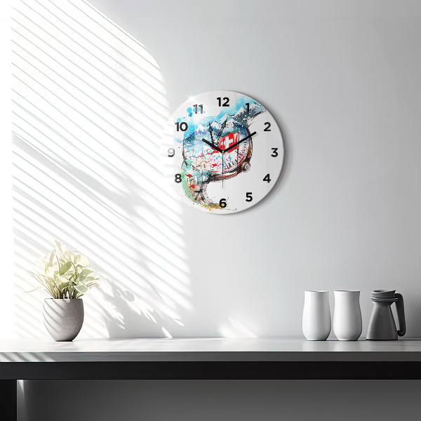 Round glass wall clock Swiss watch