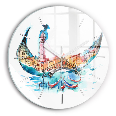Round glass wall clock Italy - Venetian Gondola