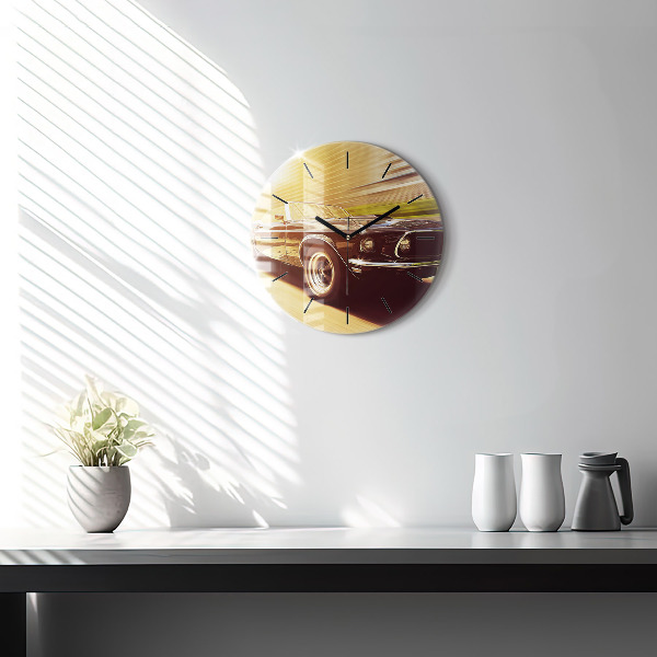Round glass wall clock Classic old car