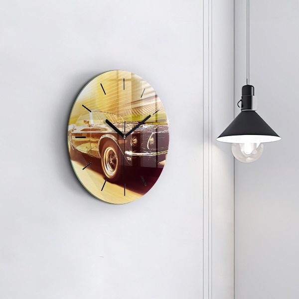 Round glass wall clock Classic old car