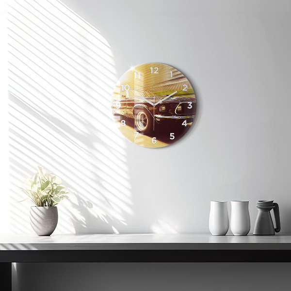 Round glass wall clock Classic old car