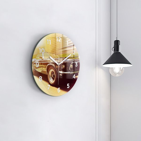 Round glass wall clock Classic old car