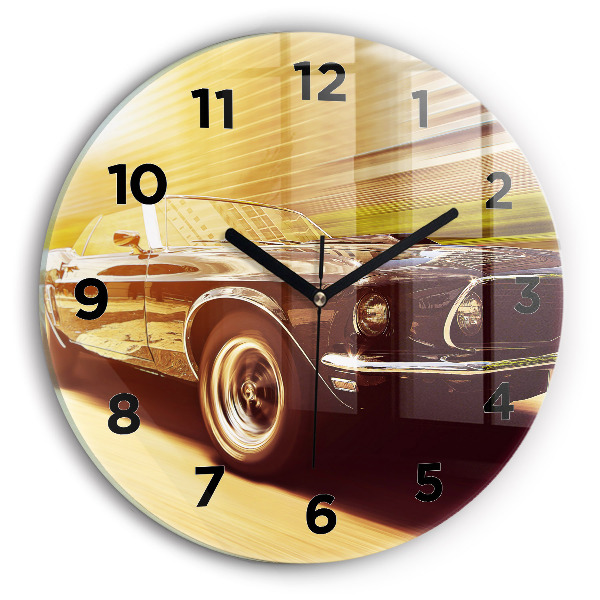 Round glass wall clock Classic old car