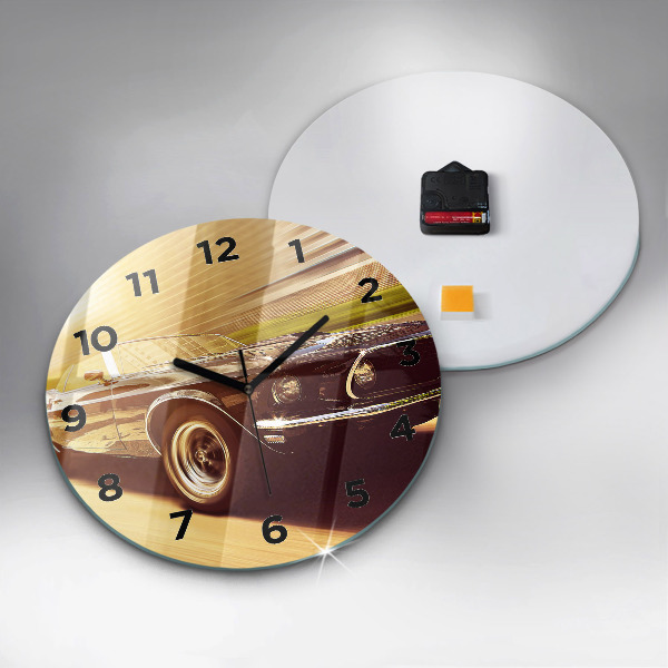 Round glass wall clock Classic old car