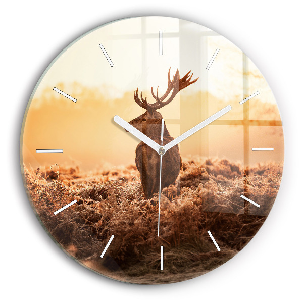 Round glass wall clock Deer at sunrise