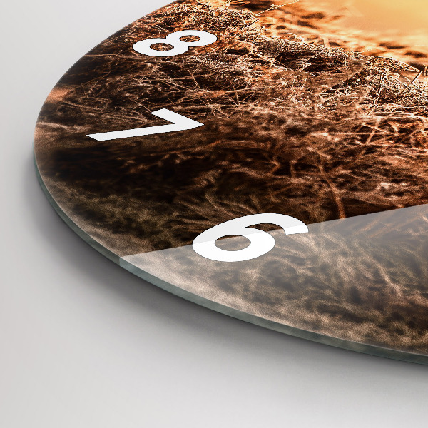 Round glass wall clock Deer at sunrise