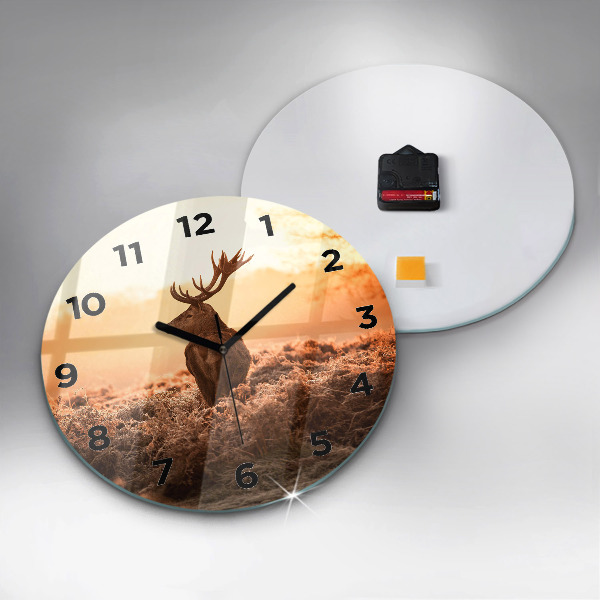 Round glass wall clock Deer at sunrise