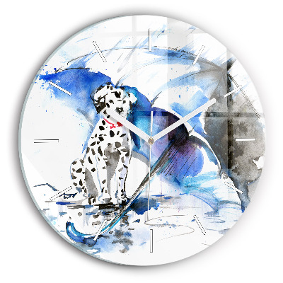 Round glass wall clock Dalmatian and Umbrella
