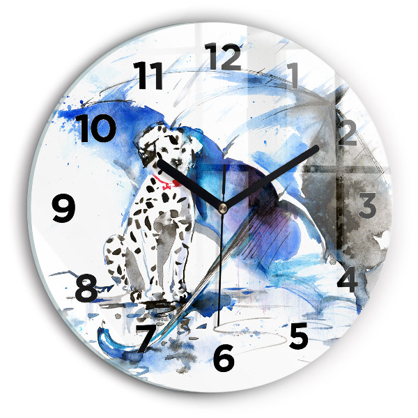 Round glass wall clock Dalmatian and Umbrella