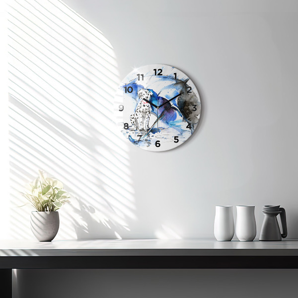 Round glass wall clock Dalmatian and Umbrella