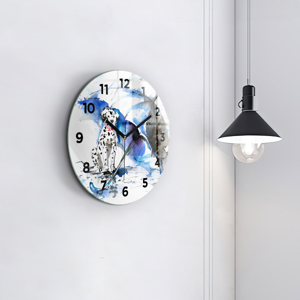 Round glass wall clock Dalmatian and Umbrella
