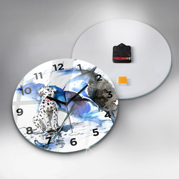 Round glass wall clock Dalmatian and Umbrella