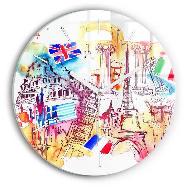 Round glass wall clock Attractive countries in the world