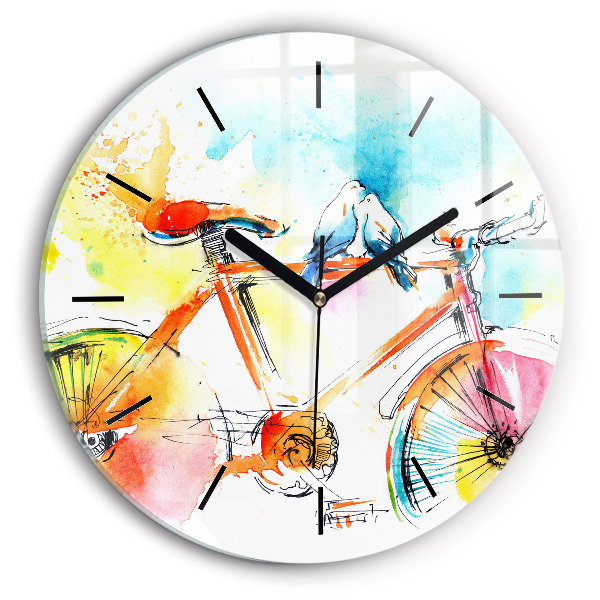 Round glass wall clock Painted bike