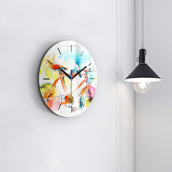 Round glass wall clock Painted bike