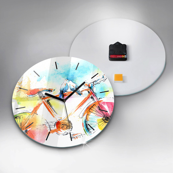 Round glass wall clock Painted bike