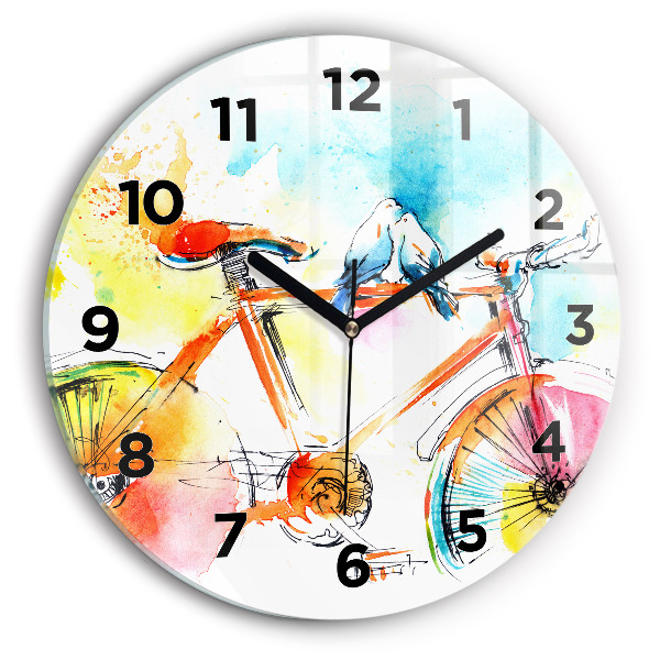 Round glass wall clock Painted bike