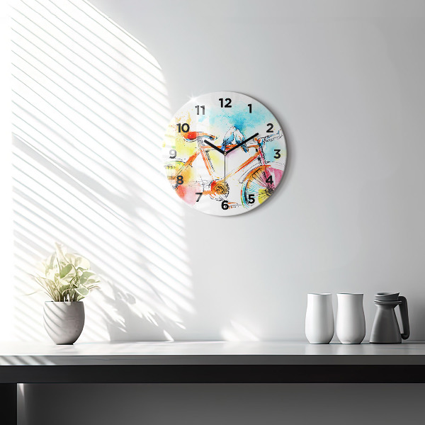 Round glass wall clock Painted bike