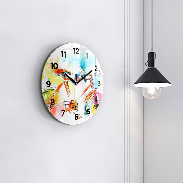 Round glass wall clock Painted bike