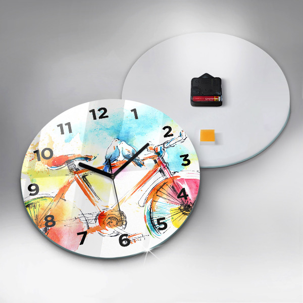 Round glass wall clock Painted bike
