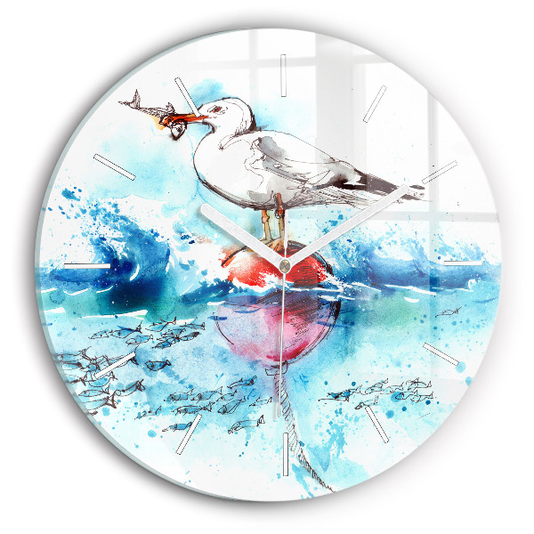 Round glass wall clock Painted seagull