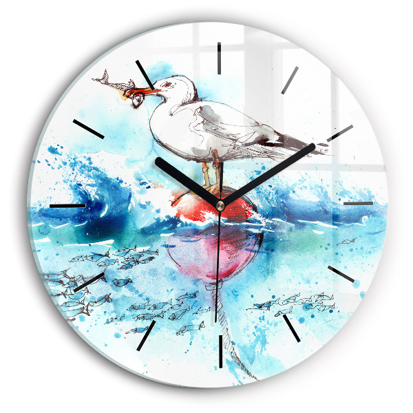 Round glass wall clock Painted seagull