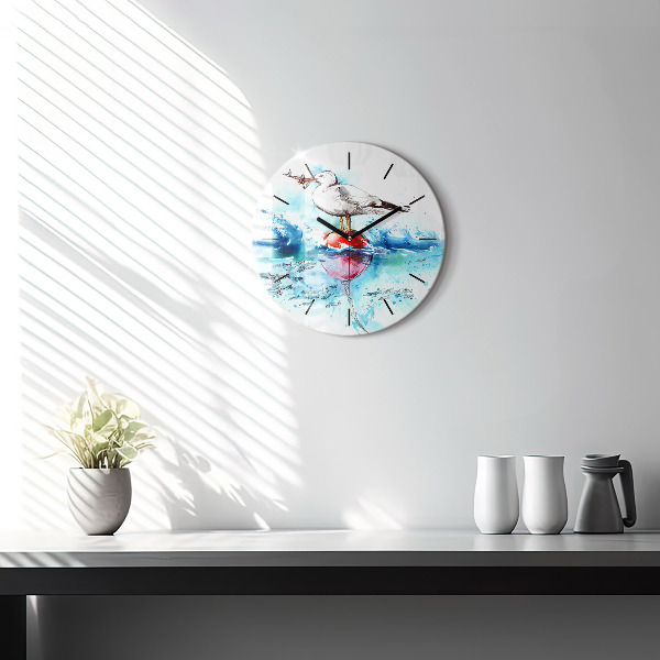 Round glass wall clock Painted seagull