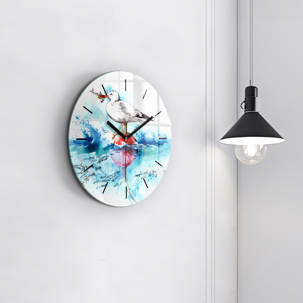Round glass wall clock Painted seagull