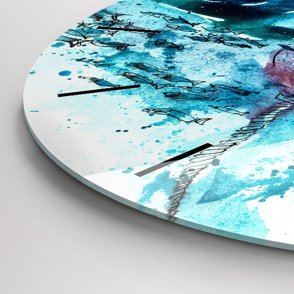 Round glass wall clock Painted seagull