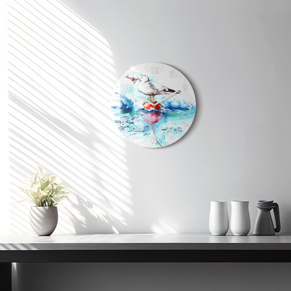Round glass wall clock Painted seagull