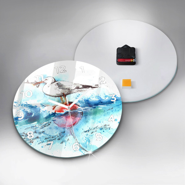 Round glass wall clock Painted seagull