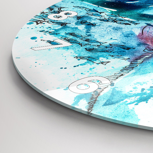 Round glass wall clock Painted seagull