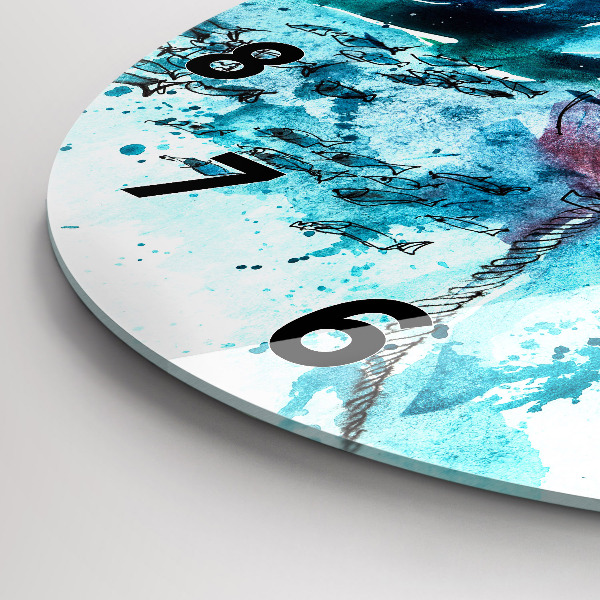 Round glass wall clock Painted seagull