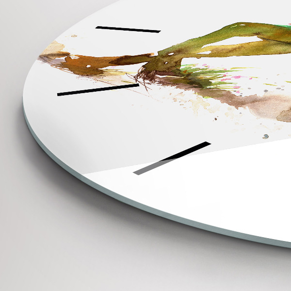 Round glass wall clock Painted Mountains and Horse