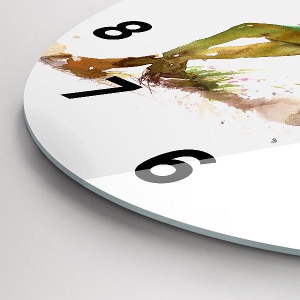 Round glass wall clock Painted Mountains and Horse