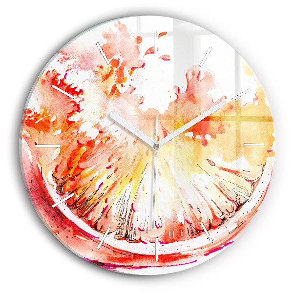 Round glass wall clock Painted orange