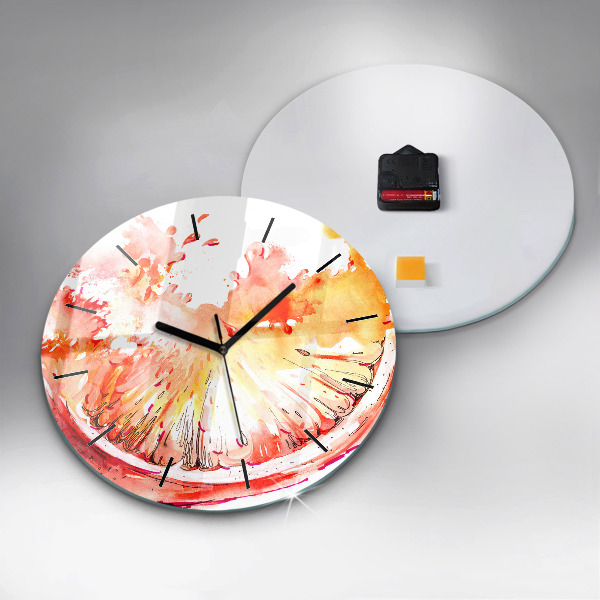 Round glass wall clock Painted orange