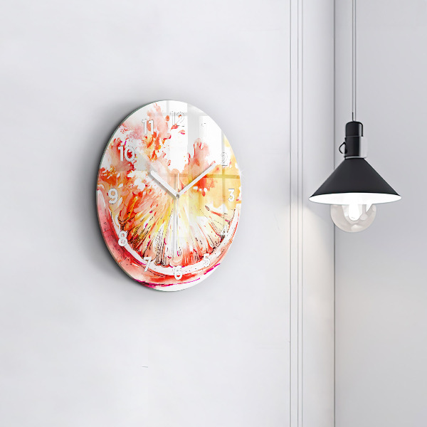 Round glass wall clock Painted orange