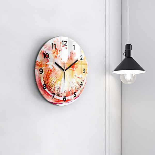 Round glass wall clock Painted orange