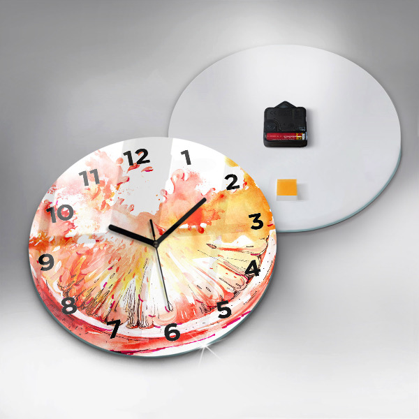 Round glass wall clock Painted orange