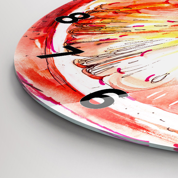 Round glass wall clock Painted orange