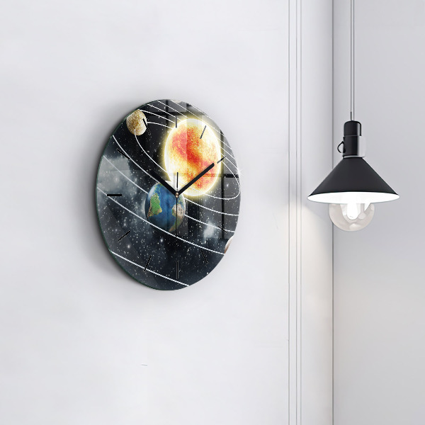 Round glass wall clock The solar system