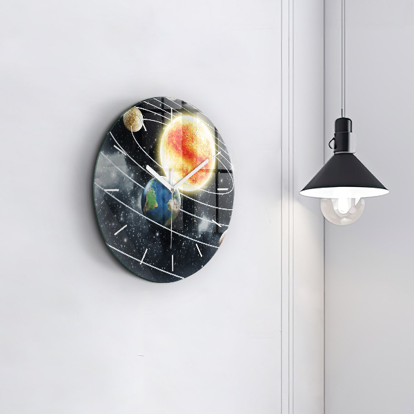 Round glass wall clock The solar system