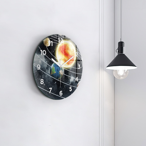 Round glass wall clock The solar system