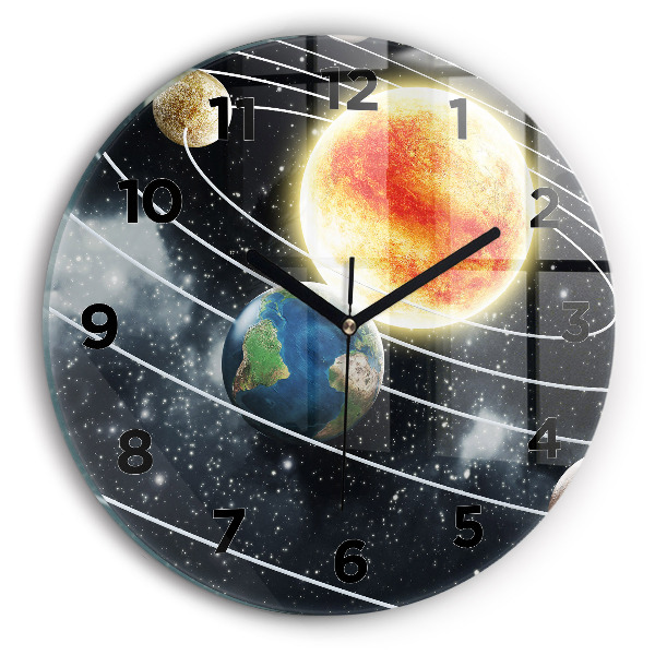 Round glass wall clock The solar system