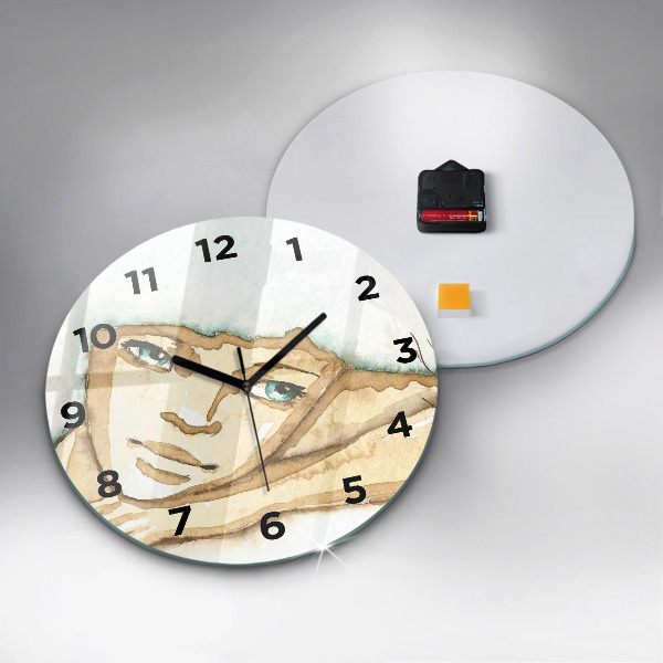 Round glass wall clock Portrait of a woman