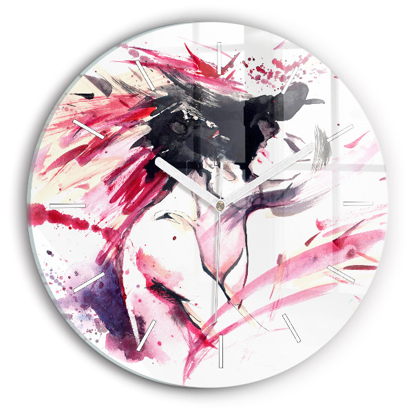 Round glass wall clock Lovers abstraction