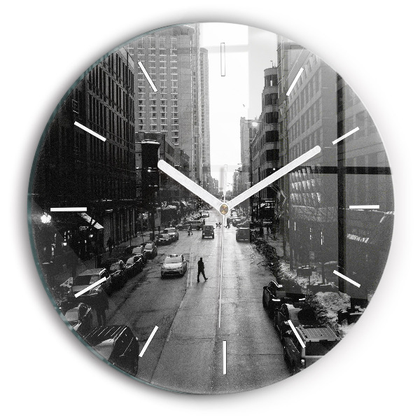 Round glass wall clock Chicago City Streets